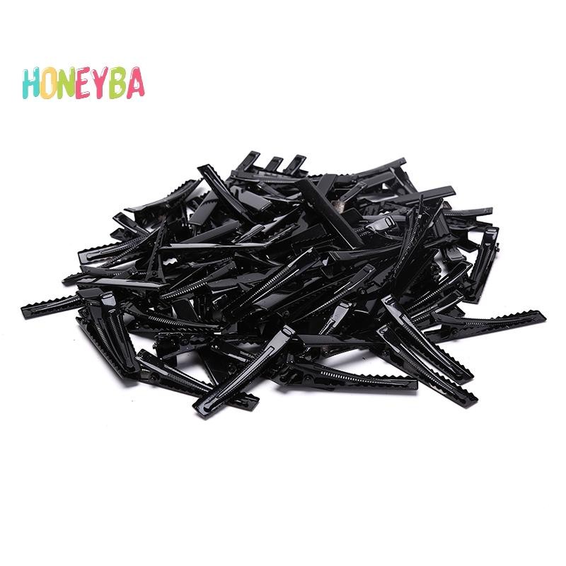 < Honeyba > 100 Chiếc Kẹp Tóc Màu Đen Đơn Prong Cá Sấu Kẹp Tóc Cài Đặt Trống Kẹp Tóc