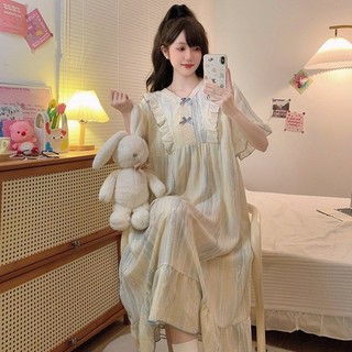 M-4XL Size Lớn Một Mảnh Váy Ngủ Nữ 150kg Bộ Đồ Ngủ Ngắn Tay Váy Ngủ Pháp Nữ Mùa Hè Mỏng Phong Cách Công Chúa Ngọt Ngào Phong Cách Rộng Kích Thước Cực Lớn Ren Cổ Chữ v Loungewear Bộ Đồ Ngủ Đầm Hoa Một Mảnh
