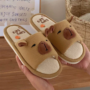 Xixitiao Dép Xấu Xí Dễ Thương Kapibara Lanh Nữ Xuân Hè Thoáng Khí Vải Lanh Cotton Nhà Dễ Thương
