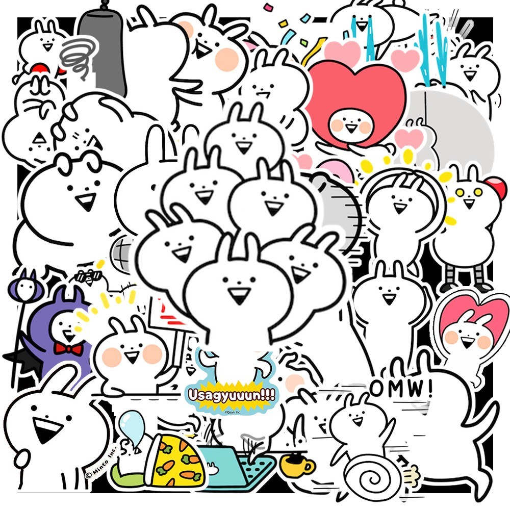 50 cái Sticker Usagyuuun chống nước | Hình Dán thỏ tăng động Usagyuuun | Decal Usagyuuun cute dán vali, laptop