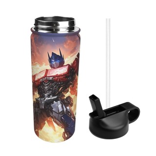 Transformers Bình nước cách nhiệt dung tích lớn có ống hút18OZ, chai nước thể thao 500ML, du lịch, thép không gỉ