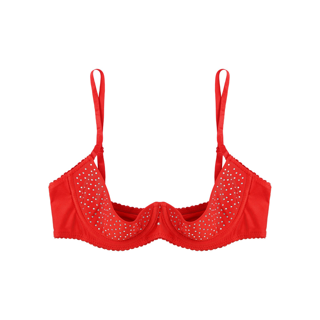 YOOJOO Nữ Lấp Lánh Kim Cương Giả Áo Ngực Quần Lót Có Thể Điều Chỉnh Spaghetti Dây Underwire Nửa Cốc Đẩy Lên Balconettes Quần Lót