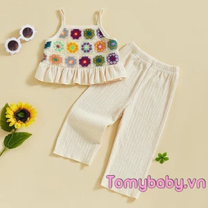 Bộ trang phục 2 món cho bé gái mới biết đi Hoa móc / Bộ Áo hai dây xù trái cây + Bộ quần thun