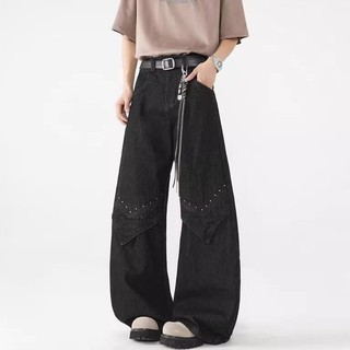 Gksss Quần Jean Nam American High Street Loose Casual Đinh Tán Chữ A Phong Cách Trung Tính Quần Jean Scimitar