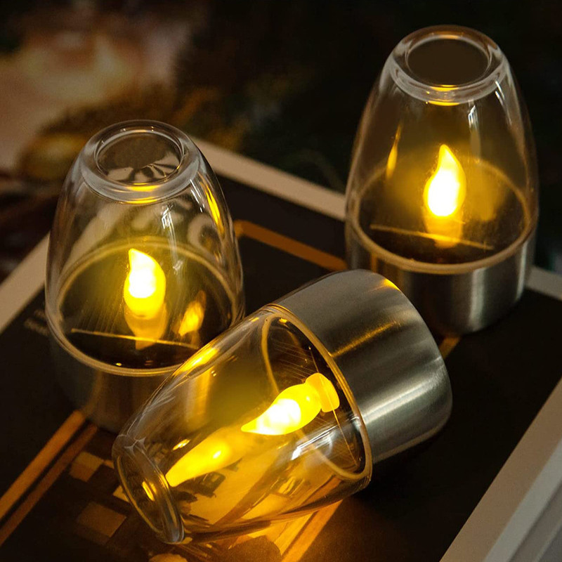 Led Đèn Nến Bằng Thép Không Gỉ Đèn Cầy Điện Tử Mini Chống Thấm Nước Trang Trí Sân Vườn