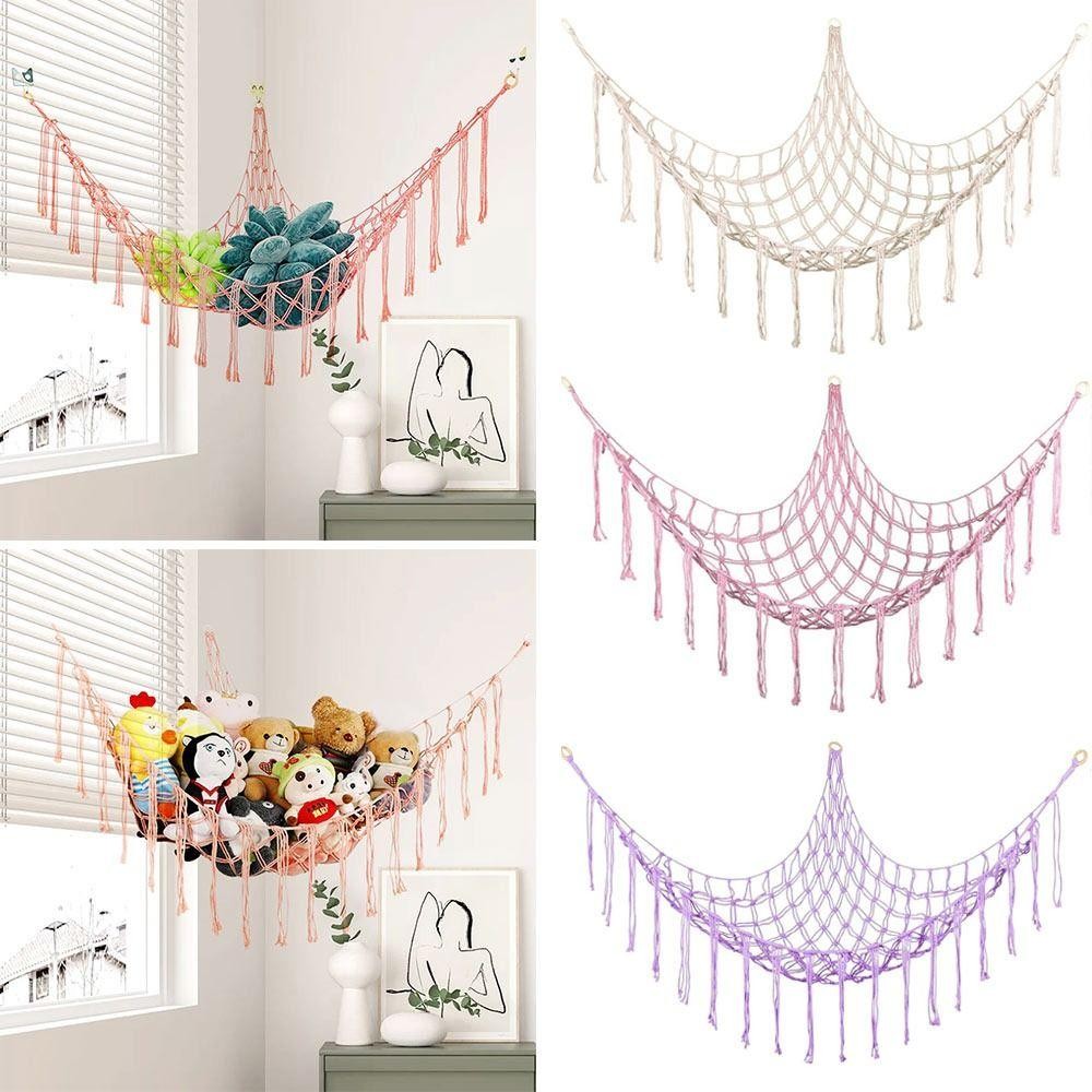SEYAWSON Treo Lưu Trữ Tổ Chức, Võng Đồ Chơi Dây Cotton Dệt, Tua Rua Góc Tường Lưới Nhồi Bông Võng