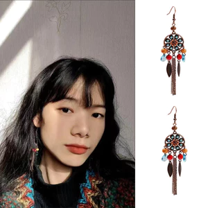 Retro Cá Tính Lá Tua Rua Tai Móc Phong Cách Dân Tộc Mặt Mỏng Dây Xích Bông Tai Bohemian Tất Cả Trận Đấu Được Vận Chuyển Trên Behalf