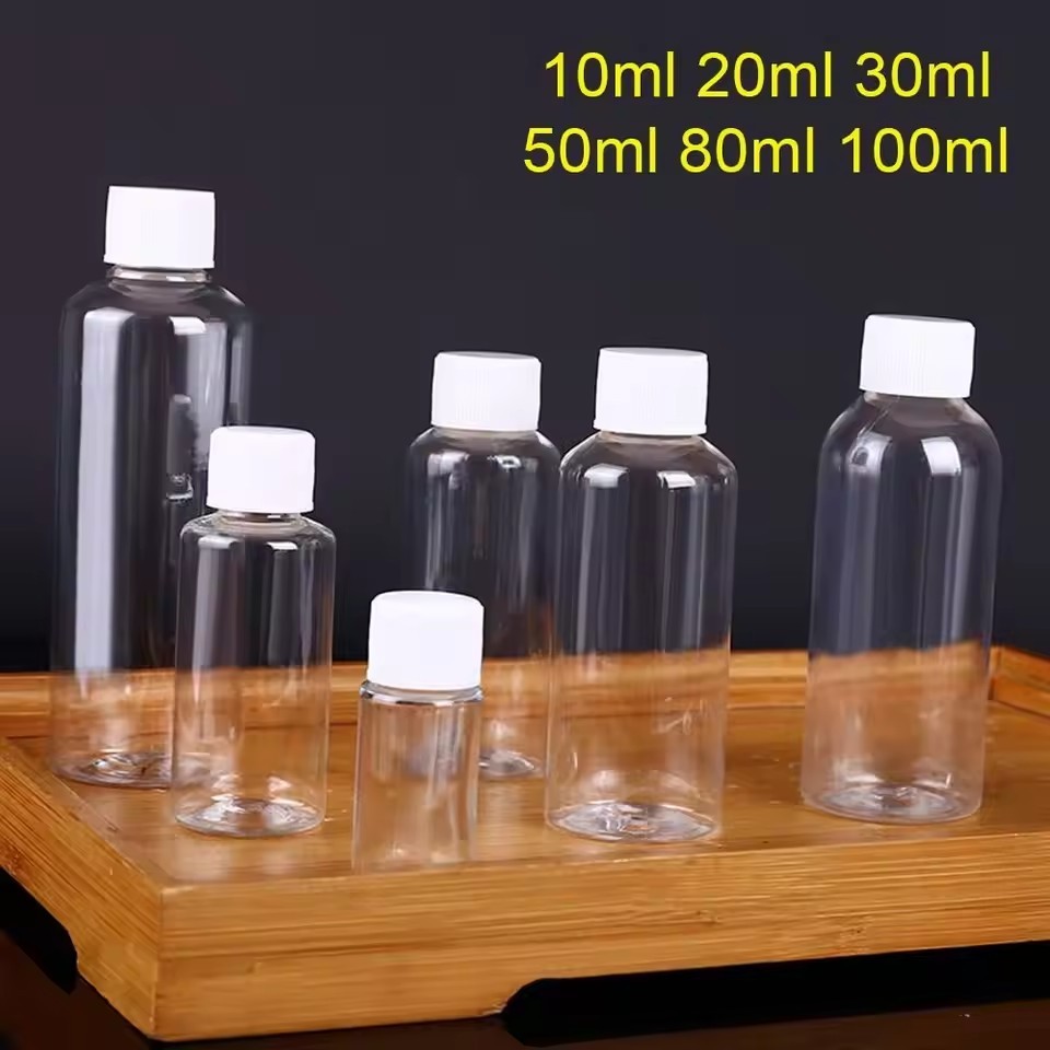 [3-5 ngày đến] 1-3 chiếc Chai nhựa miệng nhỏ PET 10-100ml, Hộp đựng chất lỏng trong suốt có niêm phong chống rò rỉ, để bảo quản da / nước hoa / phụ kiện, 6 kích cỡ tùy chọn