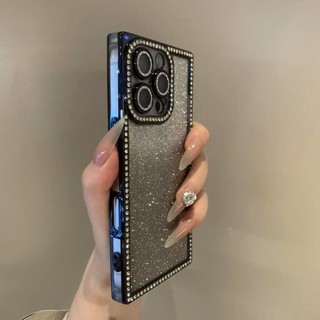 Ốp điện thoại di động dạng bột vuông mạ điện sang trọng cho iPhone16 Pro Max 15 14 13 Pro Max Bảo vệ Camera chống sốc Vỏ mềm chống rơi