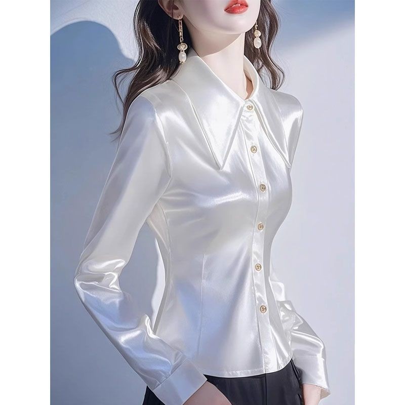 ✨Áo Sơ Mi Satin Màu Năm Nay Quần Áo Nữ 2025 Đầu Xuân Thời Trang Cao Cấp Nẹp Áo Sơ Mi Chuyên Nghiệp 25.3.26