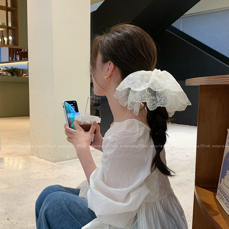 Hàn Quốc Lớn Ren Scrunchies Dây Buộc Tóc Cho Người Phụ Nữ Cao Cấp Siêu Cổ Tích Đuôi Ngựa Tóc Mũ Đội Đầu