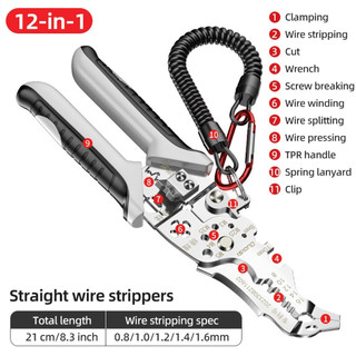 Kìm tuốt dây điện 12 trong 1 đa năng, kìm khuỷu inox quấn tách dây vặn ốc dành cho thợ điện