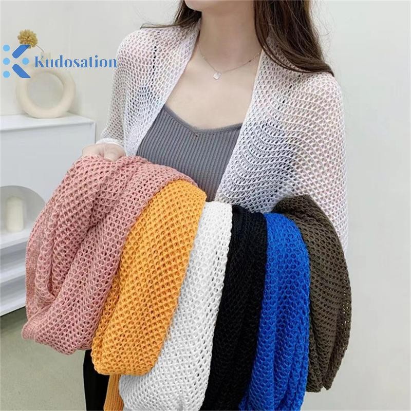 Kudosation Nữ Mùa Hè Màu Trơn Rỗng Ra Dài Tay Áo Cardigan Dệt Kim Rời Đẹp