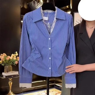 Áo sơ mi dài tay sọc eo mỏng phong cách Hàn Quốc dành cho nữ