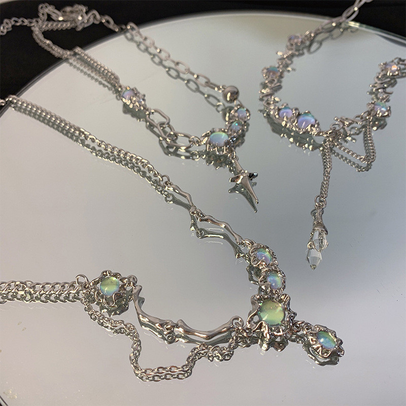 Ảnh 17km Vòng Cổ Bạc Nữ Đá mặt trăng Thanh Lịch Zircon Ngọc Trai Tua Rua Dây Xích Choker Cho Trang Sức Phụ Kiện 4
