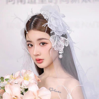 1 chiếc mũ lông vũ ren, phụ kiện váy cưới cô dâu, phụ kiện đám cưới đa năng studio
