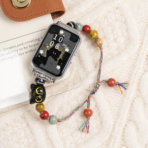 Vòng tay thông minh Samsung Galaxy Fit 3 dễ thương mèo đen chó dây bện, handmade, điều chỉnh được