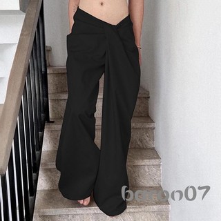 Quần eo thấp thông thường dành cho nữ Màu trơn không đều Eo chéo màu trơn Quần ống rộng dáng rộng