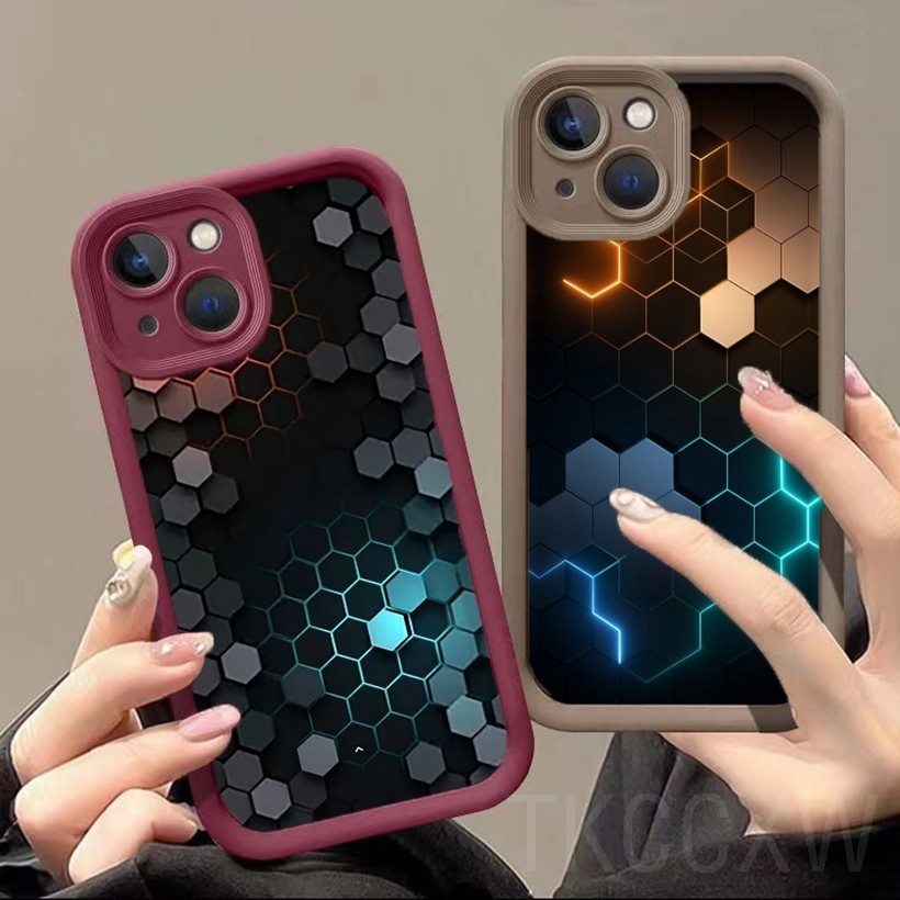 Đầy màu sắc Aurora Hợp thời trang Cool Honeycomb Square Tương thích cho Xiaomi 14 13T 13 12T 12 Pro 13 12 11 Lite Vỏ mềm mắt thiên thần chống sốc