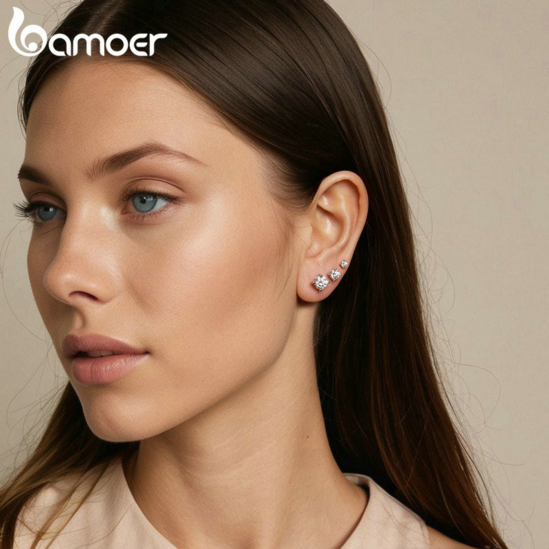 Bông tai bạc Bamoer 925 Moissanite Món quà trang sức đơn giản dành cho nữ