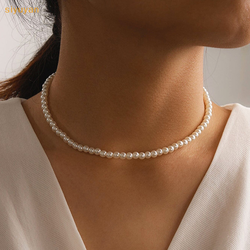 Siyuyan Thời Trang Đơn Giản Tính Khí Ngọc Trai Xương Đòn Dây Xích Dành Cho Nữ Cô Gái Cổ Điển Thanh Lịch Cưới Vòng Cổ Trang Sức Phụ Kiện Quà Tặng VN