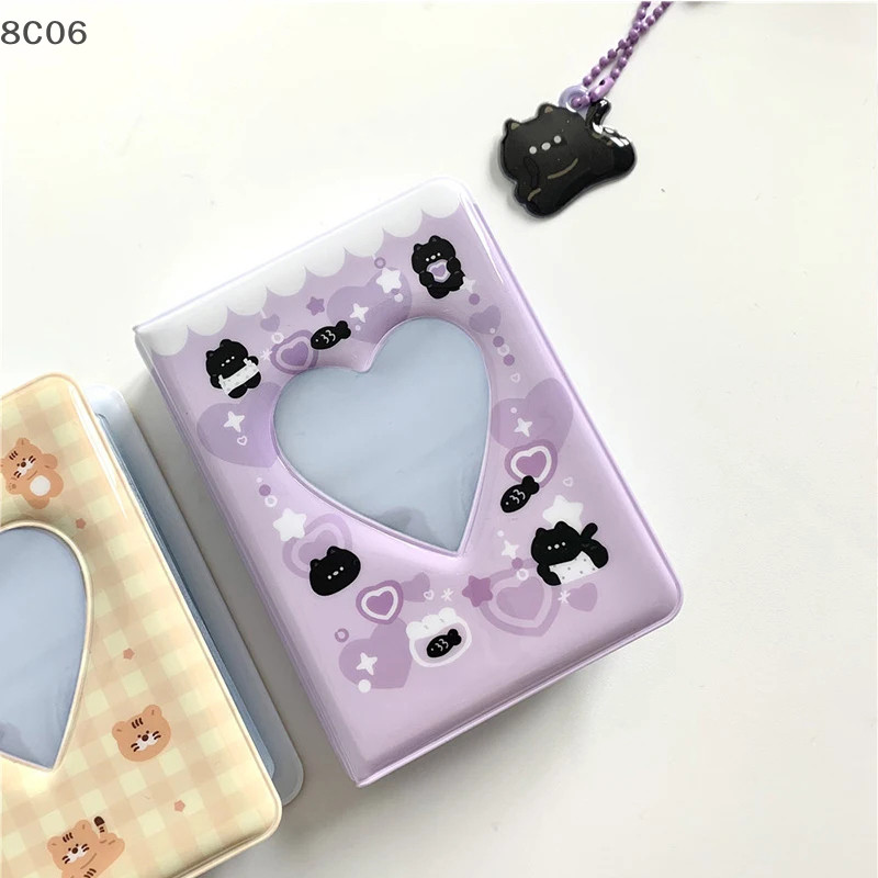 [8c06] Hộp đựng thẻ tên Kpop album ảnh 3 inch, chất kết dính hình gấu dễ thương, thiết kế rỗng trái tim