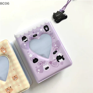 Hộp đựng thẻ tên Kpop album ảnh 3 inch, chất kết dính hình gấu dễ thương, thiết kế rỗng trái tim