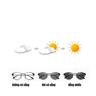 Kính đổi màu nam nữ gọng kim loại cao cấp, Mắt kính thời trang chống tia UV và ánh sáng xanh style hàn quốc Styley K028