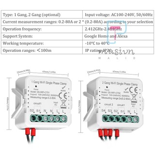 Tuya WiFi 2 Gang 80A Kẹp một pha Năng lượng mặt trời PV hai chiều Đồng hồ đo năng lượng hai chiều Điện thoại di động Điều khiển ứng dụng hiện tại Máy biến áp Lịch hẹn giờ Thiết bị tự động hóa gia đình