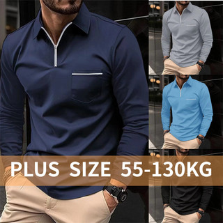 [Plus Size] Áo sơ mi nam dài tay có dây kéo có túi ngoại cỡ dành cho doanh nhân Áo sơ mi Polo màu trơn