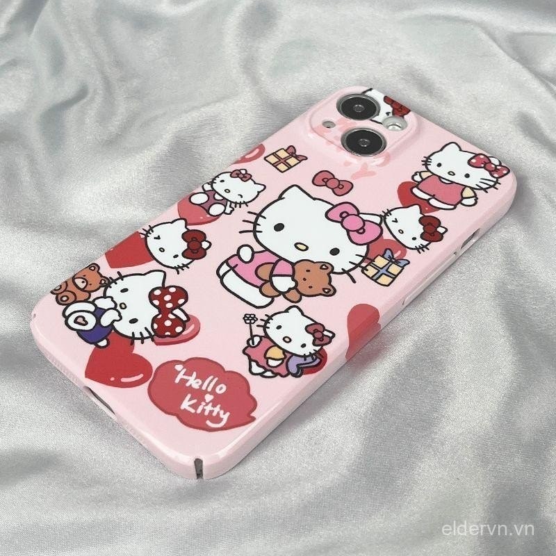Ốp Điện Thoại Hello Kitty QYJS In Hình Da Báo Thích Hợp Cho 11 14 15 PLUS 12PRO 13 14 15 ProMax XSMAX XR XS X SE 7 8 PLUS Dễ Thương Sáng Tạo Chống Sốc 78BE