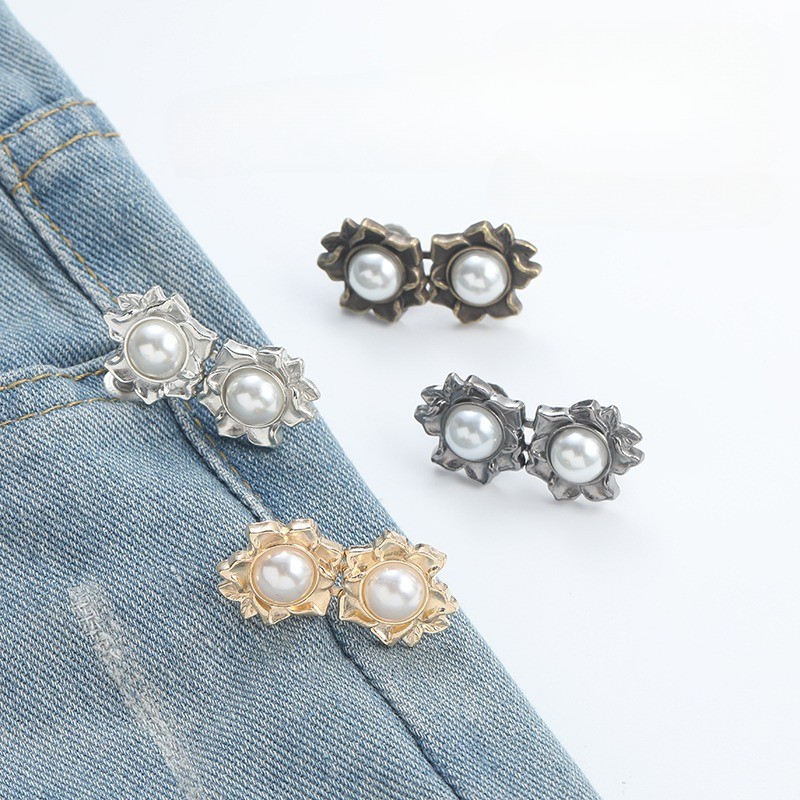 [Yunyuan] Bảy Cánh Hoa Cá Tính Họa Tiết Kim Loại Liền Mạch Quần Jean Nữ Nút Thắt Lưng Nút Cố Định