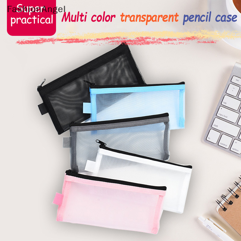 Fashionangel 1Pc Lưới Trong Suốt Hộp Đựng Văn Phòng Sinh Viên Túi Bút Hộp Đựng Hóa Đơn Túi Đựng TH