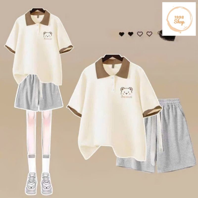 Tổng Hợp Các Sét Bộ Cộc Quần Đùi Trơn + Mix Áo thun polo  - chữ UNIQUE