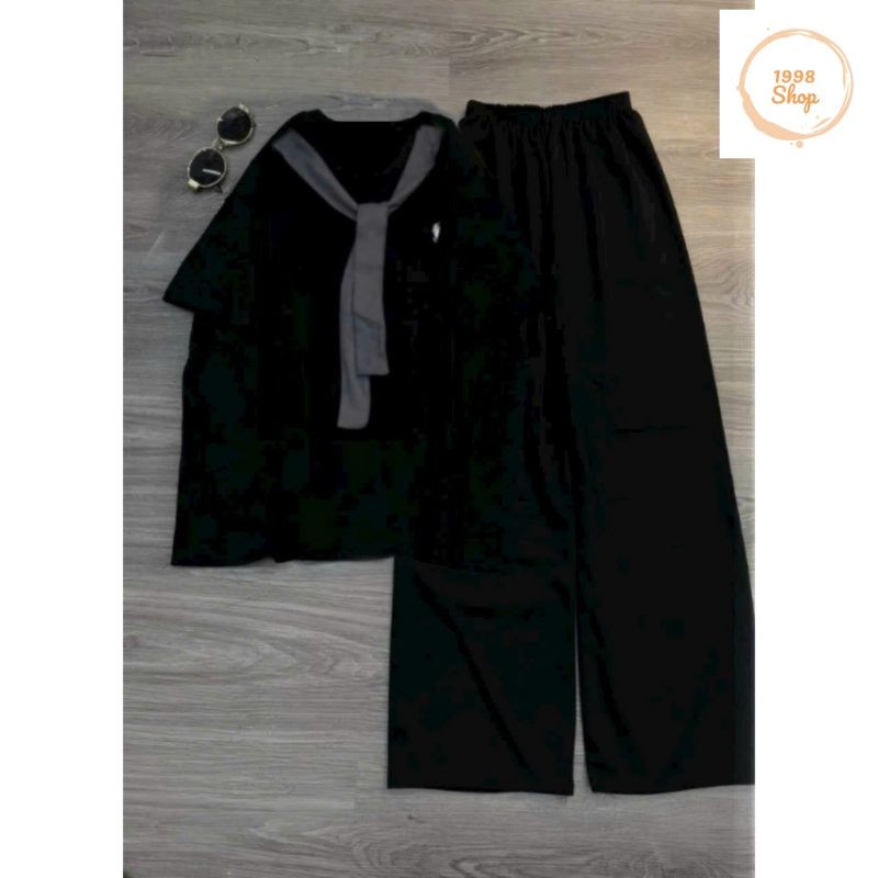 Tổng hợp các sét quần ống rộng hack dáng đen+ mix áo phông form rộng unisex