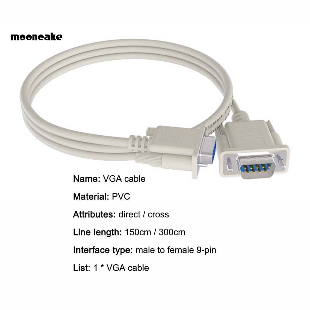 Bánh trung thu| Cáp Nối Dài VGA Chuyên Nghiệp Tương Thích HD 150 / 300cm 9Pin Nam Sang Nữ Mở Rộng Dây Adapter Cho PC