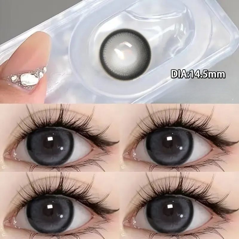 Set 2 Kính Áp Tròng Màu Đen contact lenses 0 ~ -8.00 black len 14.2mm lens cận lens nâu bean black 22