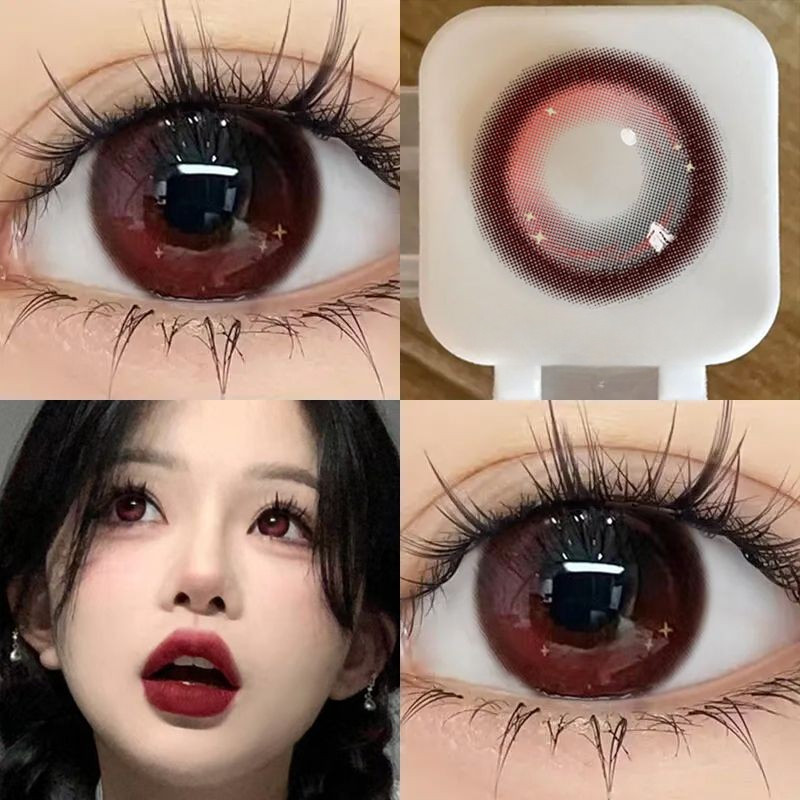 Set 2 Kính Áp Tròng Màu Đen contact lenses 0 ~ -8.00 black len 14.2mm lens cận lens nâu bean black 22