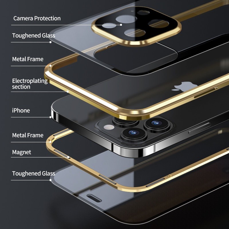 Ốp Kim Loại Hấp Phụ Từ Tính 360 Cho iPhone 12 13 Pro Max 13 Mini i13 i12 iPhone13 iPhone12 Vỏ Điện Thoại Kính Hai Mặt Bảo Vệ Toàn Diện Ốp Lưng Cứng