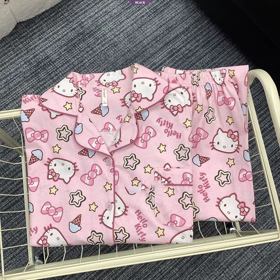 Ins Wind Kem Dễ Thương Hello Kitty Bộ Đồ Ngủ Nữ Xuân Thu Mới Quần Dài Tay Bộ Đồ Gia Đình [BL]