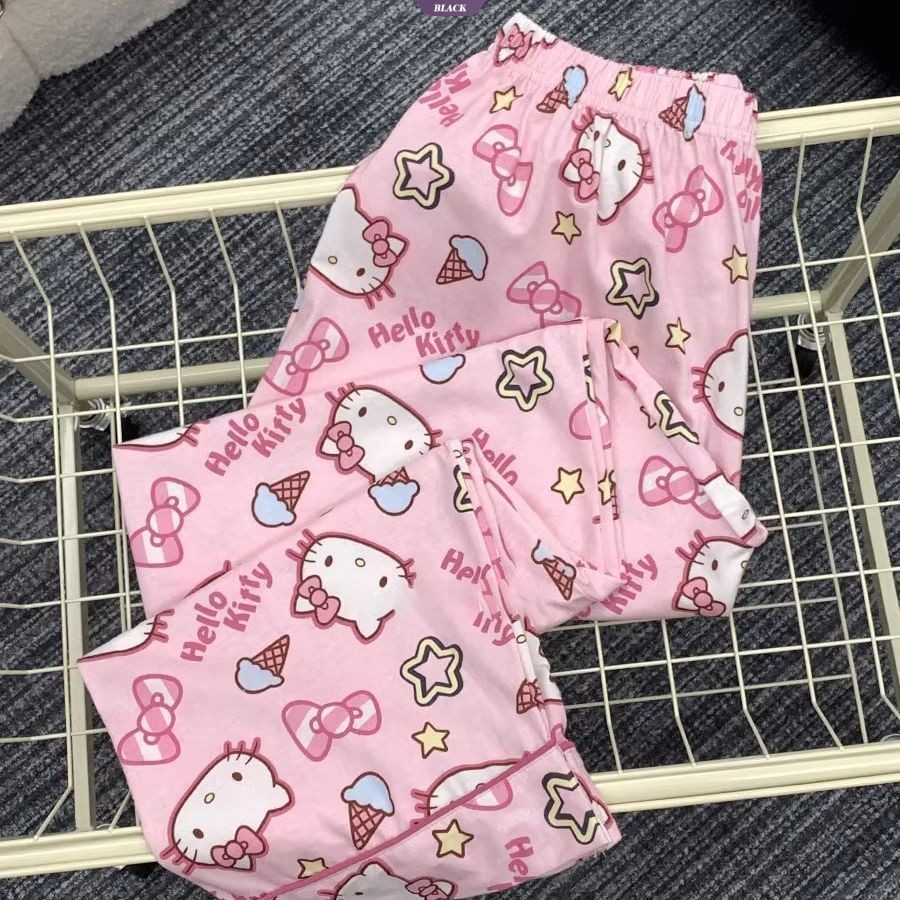 Ins Wind Kem Dễ Thương Hello Kitty Bộ Đồ Ngủ Nữ Xuân Thu Mới Quần Dài Tay Bộ Đồ Gia Đình [BL]