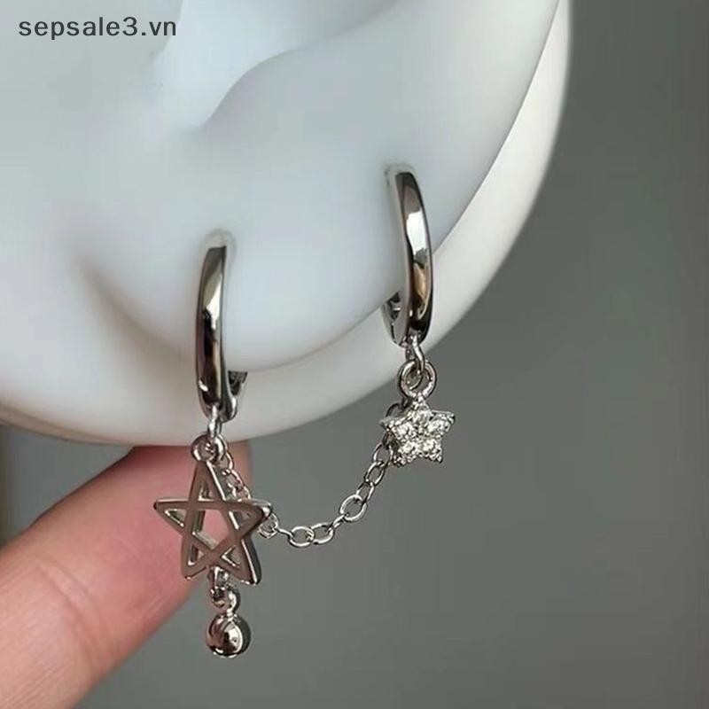# Sepsale # 1 Chiếc Màu Bạc Sao Dây Xích Đôi Tai Xương Tai Móng Tay Y2K Thời Trang Hottie Bông Tai Nữ Trang Sức.