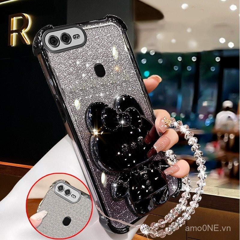 Ốp điện thoại cho oppo a5s oppo a12 oppo A7 a3s a12e F9, ốp điện thoại màu hồng lấp lánh, chống sốc, gương trang điểm thỏ có giá đỡ, silicone TPU mềm XXXDA