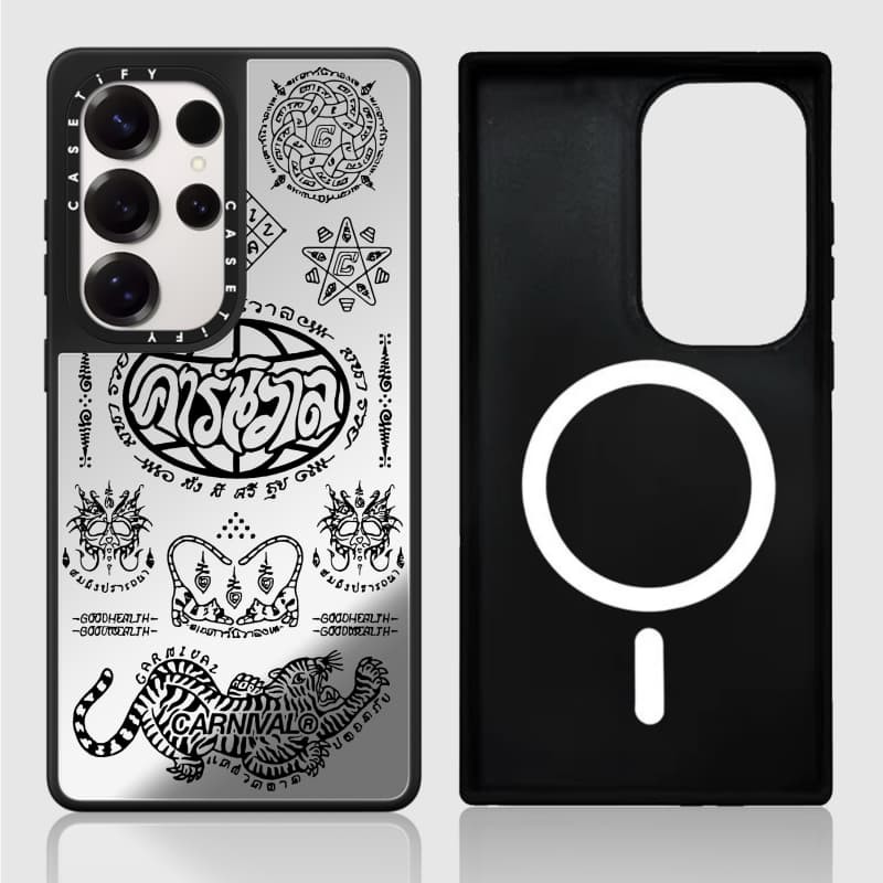Casetify X Punk Họa Tiết Ốp Lưng Matte Black & Sliver Mirror Hút Từ Tính Samsung Galaxy S23 S24 S25 Ultra Plus Mặt Sau Cứng Có Hộp Khắc logo