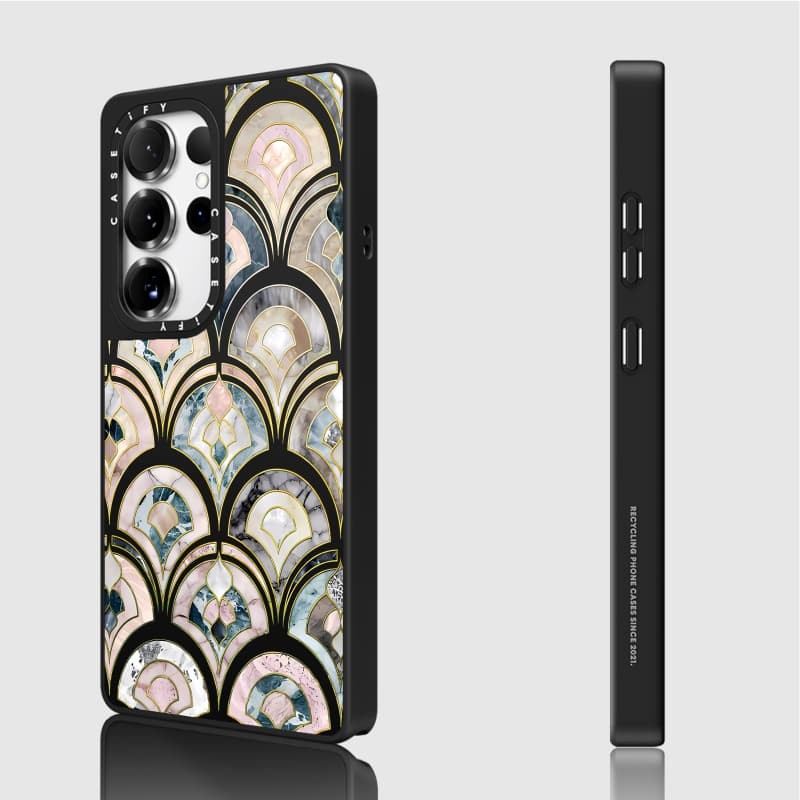 Casetify X Vỏ gạch trang trí Matte Black & Sliver Mirror Vỏ hút từ tính Samsung Galaxy S23 S24 S25 Ultra Plus Mặt sau cứng có hộp khắc logo