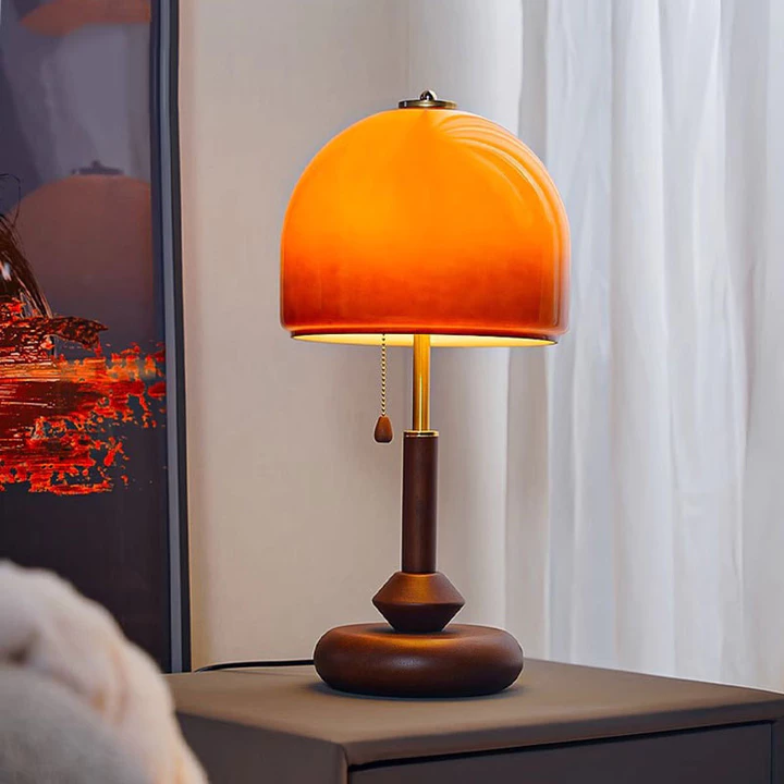 Đèn Bàn Bauhaus Có Công Tắc Kéo, Đèn Chụp Đèn Thẩm Mỹ Màu Cam, Đèn Led Trang Trí Phòng Ngủ, Đèn Chụp Đèn Thủy Tinh Hình Nấm Phong Cách Cổ Điển Giữa Th – 4