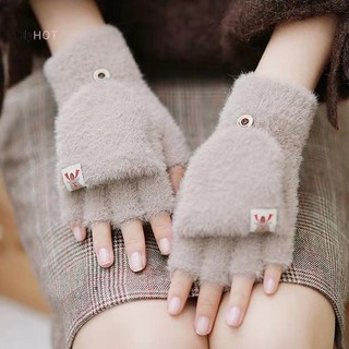 Julyhot Mùa Thu Đông Găng Tay Ấm Áp Flip Cover Ngón Găng Tay Mềm Mại Cô Gái Hoạt Hình Dễ Thương Nửa Ngón Dệt Kim Nhung Học Sinh Găng Tay Massivedeals