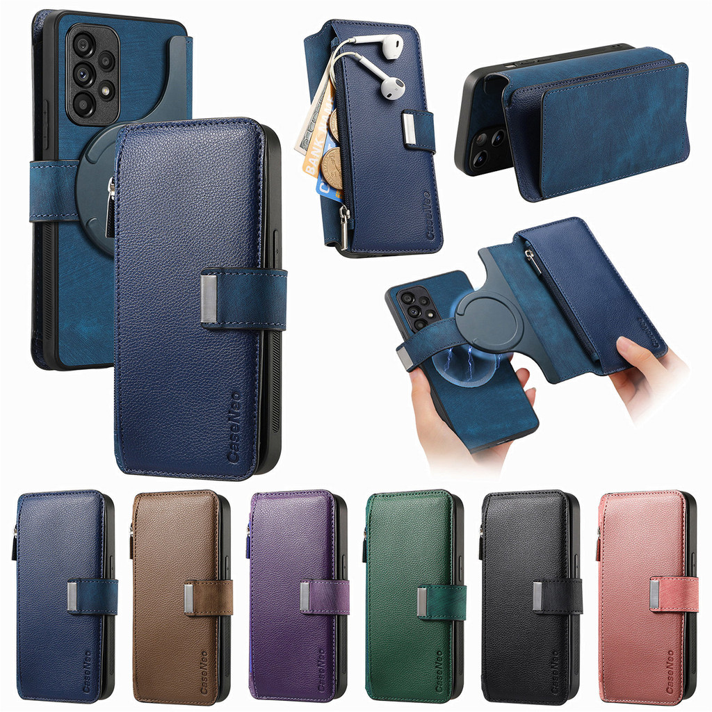2 Trong 1 Có Thể Tháo Rời Dây Kéo Thẻ Solt Ví Da Dành Cho Samsung Galaxy A15 A25 A35 A55 A05 S26 S25 S24 Ultra S23 Plus S21 Túi