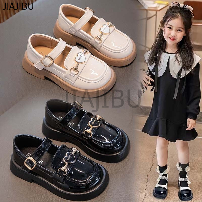 Giày Da Gót Vuông Phong Cách Retro Dễ Thương Cho Bé Gái Giày Trẻ Em Thời Trang Giày Đi Học Màu Đen British Non-slip Round Toe Cosplay Doll Shoes Korean Fashion Casual Beige Platform Mary Jane Shoes Giày Đồng Phục Học Sinh Tiểu Học Giày Lolita Nhật Bản