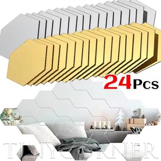 24 Miếng Dán Gương Lục Giác 3D Đề Can Dán Tường Tự Dính, Gạch Khảm Acrylic Trang Trí Nhà, DIY Có Thể Tháo Rời Phòng Ngủ / Tủ Quần Áo Trang Trí